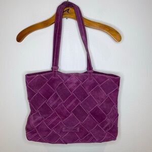 American Leather Co. Mercer Suede Woven Tote Plum Deep Berry